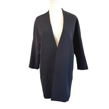 H&M Black Textured Zip-Front Collarless Coat with Gold Zipper Pockets, Size 4 — listing 3
