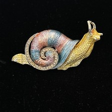 Vintage Gold-Tone Figural Snail Brooch with Real Shell Body and Faux Pearl Accent — listing 2