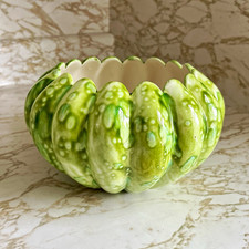 Green Glazed Ceramic Planter Bowl, 14" Wide, Low Bowl Form