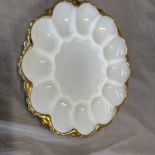 Vintage Milk Glass Deviled Egg Plate with Grape Pattern, Center Bowl & Spoon — listing 6