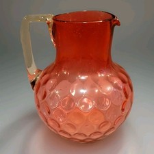 Victorian Cranberry Glass Ruffled-Rim Water Pitcher with Hand-Painted Enamel Floral Decoration — listing 3