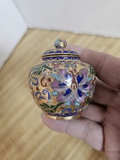 Chinese Cloisonné Miniature Vase, Blue with Prunus Blossom, 4 inch — listing 3