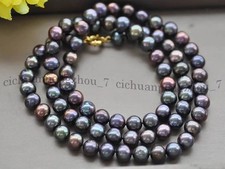 Pair of Peacock Black Freshwater Baroque Pearl Necklaces with Pearl-Set Clasps — listing 5