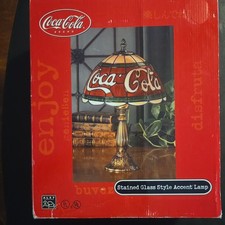 Coca-Cola Tiffany-Style Stained Glass Table Lamp with Ornate Metal Base