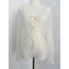 Women's Beige Cotton Linen Lace-Up Tank Top Sleeveless Boho Peasant Shirt, Size L — listing 5