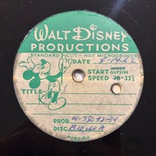 Walt Disney Productions Studio Acetate Transcription Disc, dated 6-14-40