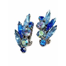 Vintage Rhinestone Floral Spray Clip-On Earrings — listing 5
