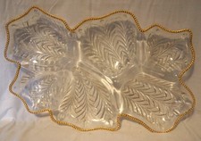 Jeannette Glass Feather Pattern 5-Part Oval Relish Tray with Gold Trim — listing 4