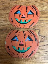 Vintage Embossed Die Cut Cardboard Jack-O-Lantern Pumpkin Halloween Decoration, Made in USA, 12 inch