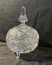Cut Crystal Covered Candy Dish with Pinwheel Star Pattern and Pointed Steeple Finial — listing 3