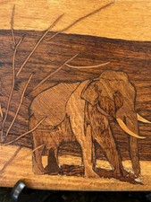 Marquetry Wood Inlay Wall Panel Depicting Elephants in a Jungle Landscape — listing 4