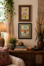 Framed Print of Melancholic Clown/Pierrot Portrait in Green and Orange — listing 6