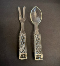 Pressed Glass Salad / Serving Spoon with Fluted Handle