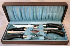 Vintage EKCO Flint Carving Set with Faux-Stag Handles in Green Presentation Box