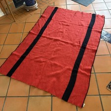 Baron Vintage Wool Camp Blanket Olive Green with Woven Stripe Border — listing 2
