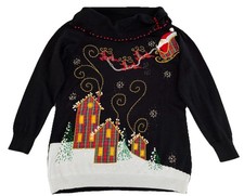 Cowl Neck Christmas Reindeer Fair Isle Pocketed Sweatshirt, Grey and Red — listing 6