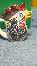 Vintage Hand-Painted Rooster Ball Pitcher, Yellow Ware Style — listing 2
