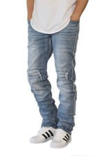 Men's Distressed Stacked Skinny Jeans Brown Wash Ripped Denim — listing 3