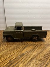 Vintage Pressed Steel Military Jeep Toy with Fold-Down Windshield, Olive Drab — listing 3