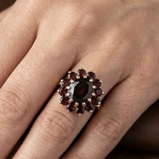 Vintage Garnet Cluster Flower Ring, Yellow Gold-Tone — listing 2