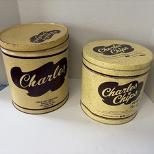 Vintage Charles Chips Pretzels Tin Can with Speckled Lid — listing 4