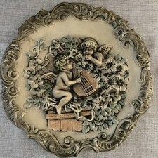 Pair of Vintage Italian Rococo-Style Putti Cherub Wall Plaques with Heart Cartouche — listing 6