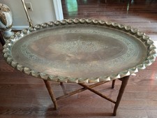 Vintage Brass Tray-Top Butler's Table with Queen Anne Cabriole Legs — listing 3
