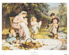 Framed Reproduction Print of Victorian Family Picnic Scene in Ornate Gilt Frame — listing 5