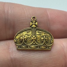 Vintage Brass Heraldic Charm Pendant with Crown and Lion Coat of Arms — listing 3
