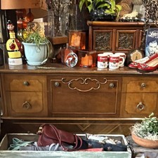 Art Deco Waterfall Tallboy Chest of Drawers, 55" Tall, Bookmatched Walnut Veneer — listing 4