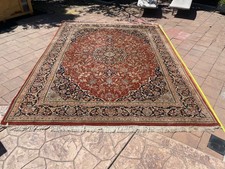 Hand-Knotted Persian-Style Wool Area Rug with Red Field and Navy Floral Border — listing 3