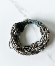 Silver-Tone Beaded Mesh Wire Wrap Bracelet with Oval Puffed Beads — listing 2