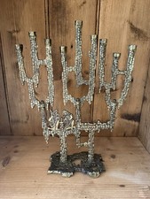 Vintage Israeli Brass Hanukkah Menorah with Twelve Tribes Motif and Ivy Scrollwork — listing 2