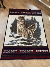 James Hautman Howling Wolves Moonlight Fabric Panel Quilt Top with Birch Log Border