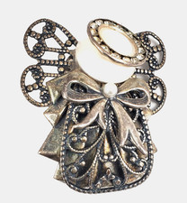 Vintage Mixed Metals Angel Brooch Pin with Filigree Skirt and Fluted Wings — listing 2