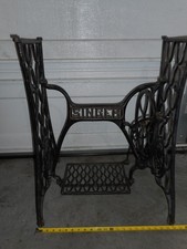 Antique Singer Treadle Sewing Machine with Cast Iron Base, Drop-Leaf Oak Table and Bentwood Cover — listing 4