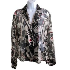 Chico's Blue & White Abstract Print Button-Up Blouse, Size 1 (M/8-10) — listing 3