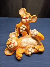 Vintage Columbia Statuary Chalkware Tiger TV Lamp on Rock Base, 15" Tall