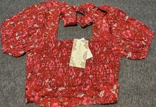 Floral Print Smocked Cap-Sleeve Top with Ruffle Trim, listing 4