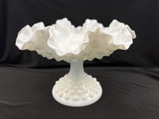 Milk Glass Crimped Ruffle-Edge Compote / Comport Bowl with Raised Center Ring — listing 6