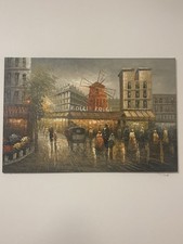 Vintage Mid-Century Parisian Street Scene Oil Painting Signed — listing 3
