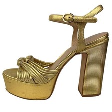 Metallic Blue Leather Crossover Platform Wedge Slingback Sandals, listing 3