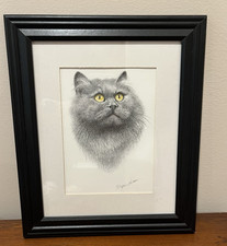 Signed Limited Edition Lithograph of a Black Cat with Yellow Eyes, Numbered 8/85 — listing 2