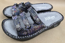 Alegria by PG Lite Fiona Slide Sandals, Style FIO-243, Blue Floral Embossed Leather, Size EU 38 / US 8-8.5