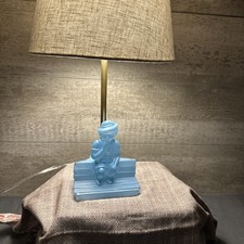 Antique Slag Glass Table Lamp with Figural Cherub Base and Amber Panel Shade — listing 6