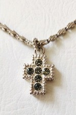 1928 Jewelry Co. Filigree Cross Pendant Necklace with Green & Amber Beaded Chain — listing 5