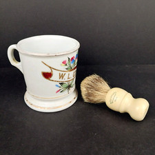 Antique Victorian Porcelain Twin-Handled Shaving Mug / Cache Cup with Pink Floral Transfer and Gold Gilt Handles — listing 5