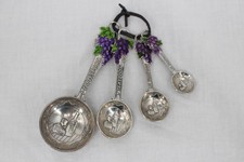 Decorative Floral Cast Pewter Measuring Spoon Set (4-piece nesting) with Leather Cord — listing 6