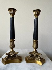 Set of 3 Neoclassical Style Brass and Black Enamel Candlesticks Graduated — listing 3