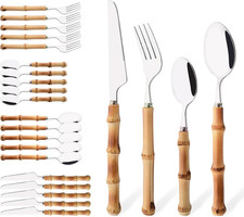 Vintage Stainless Steel Bamboo-Pattern Flatware Set (Forks, Knives, Spoons) — listing 3